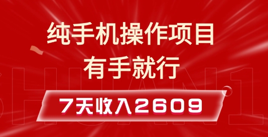 纯手机操作的小项目,有手就能做,7天收入2609+实操教程【揭秘】-康仁安网创