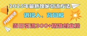 2025年最新独家引流方法,低投入高回报?当日引流300+精准创业粉-康仁安网创