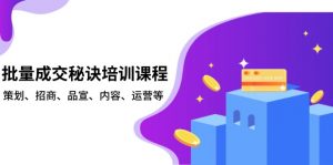 批量成交秘诀培训课程，策划、招商、品宣、内容、运营等-康仁安网创