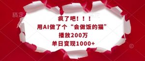 疯了吧!用AI做了个“会做饭的猫”,播放200万,单日变现1k-康仁安网创