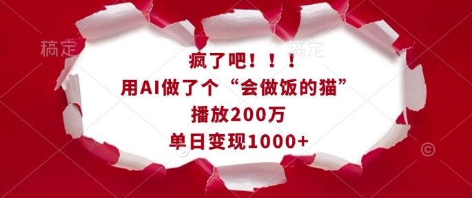 疯了吧!用AI做了个“会做饭的猫”,播放200万,单日变现1k-康仁安网创