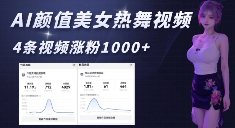 AI颜值美女热舞视频,4条视频涨粉1000+,实测6分钟一条-康仁安网创