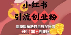 小红书引流创业粉,新模板玩法并且安全导流,日引100+创业粉-康仁安网创