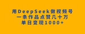 用DeepSeek做视频号，一条作品点赞几十万，单日变现1k-康仁安网创