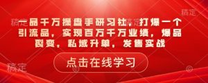 一品千万操盘手研习社,打爆一个引流品,实现百万千万业绩,爆品裂变,私域升单,发售实战-康仁安网创