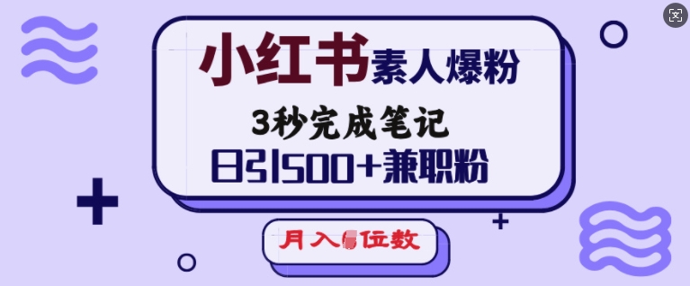 小红书素人爆粉,3秒完成笔记,日引500+兼职粉,月入5位数-康仁安网创