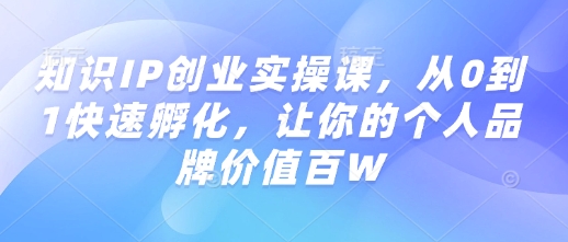 知识IP创业实操课,从0到1快速孵化,让你的个人品牌价值百W-康仁安网创