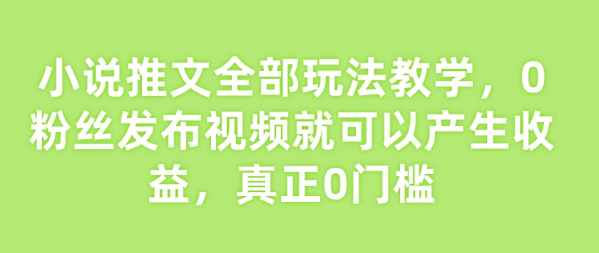 小说推文全部玩法教学，0粉丝发布视频就可以产生收益，真正0门槛-康仁安网创