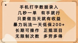 手机打字数据录入，几秒一单，有手就行，只要做当天就有收益，暴力玩法一天低保2张-康仁安网创