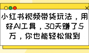 小红书视频带货玩法，用好AI工具，30天赚了5万，你也能轻松做到-康仁安网创