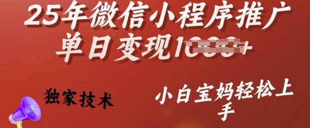 25年微信小程序推广单日变现多张,独家技术,小白宝妈轻松上手【揭秘】-康仁安网创