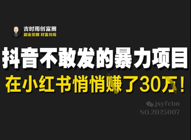 抖音不敢发的暴利项目,在小红书悄悄挣了30W-康仁安网创