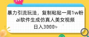 暴力引流玩法，复制粘贴一周1w粉，ai软件生成仿真人美女视频，日入多张-康仁安网创