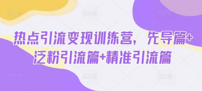 热点引流变现训练营,先导篇+泛粉引流篇+精准引流篇-康仁安网创