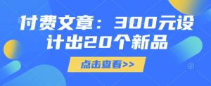 付费文章：300元设计出20个新品-康仁安网创