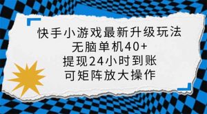 快手小游戏最新版升级玩法，新风口，无脑单机日入40+，可批量放大，小...-康仁安网创