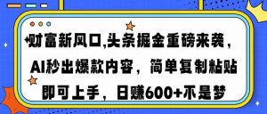 财富新风口,头条掘金重磅来袭AI秒出爆款内容简单复制粘贴即可上手，日...-康仁安网创