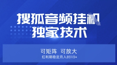 【搜狐音频挂G】独家技术,可矩阵可放大,红利期稳定月入8k【揭秘】-康仁安网创