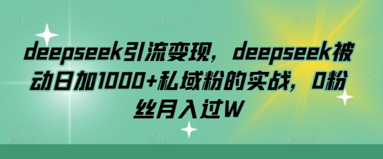 deepseek引流变现,deepseek被动日加1000+私域粉的实战,0粉丝月入过W-康仁安网创