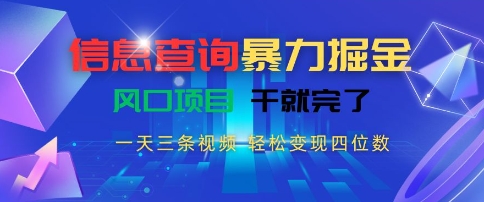 信息查询暴力掘金,一天三条视频,轻松变现四位数,风口项目干就完了【揭秘】-康仁安网创