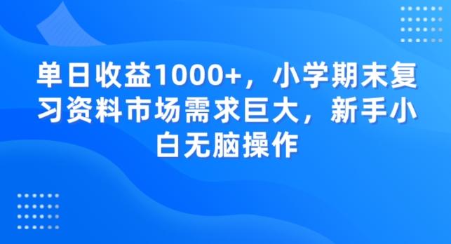 单日收益1000+，小学期末复习资料市场需求巨大，新手小白无脑操作-康仁安网创
