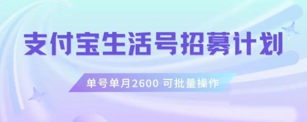 支付宝生活号作者招募计划,单号单月2600,可批量去做,工作室一人一个月轻松1w+【揭秘】-康仁安网创
