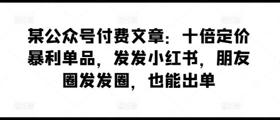 某公众号付费文章：十倍定价暴利单品，发发小红书，朋友圈发发圈，也能出单-康仁安网创