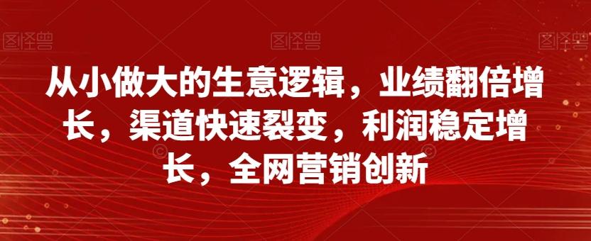 从小做大的生意逻辑，业绩翻倍增长，渠道快速裂变，利润稳定增长，全网营销创新-康仁安网创