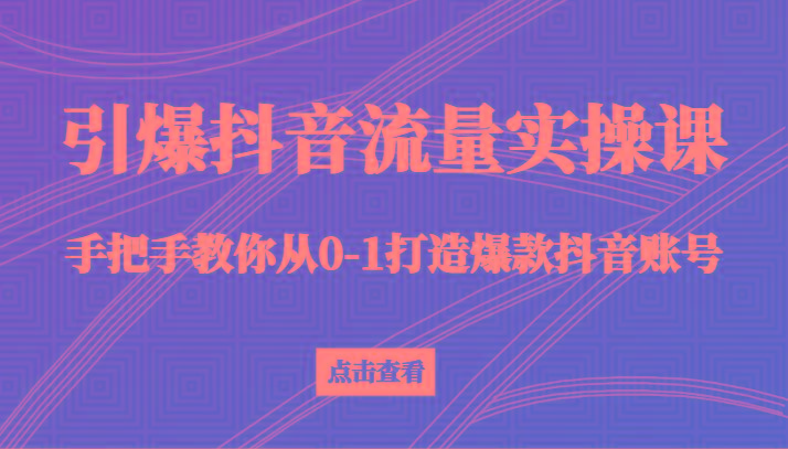 引爆抖音流量实操课,手把手教你从0-1打造爆款抖音账号(27节课)-康仁安网创