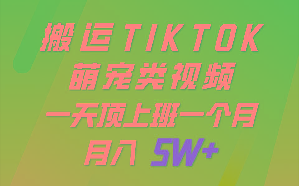 一键搬运TIKTOK萌宠类视频，一部手机即可操作，所有平台均可发布 轻松月入5W+-康仁安网创