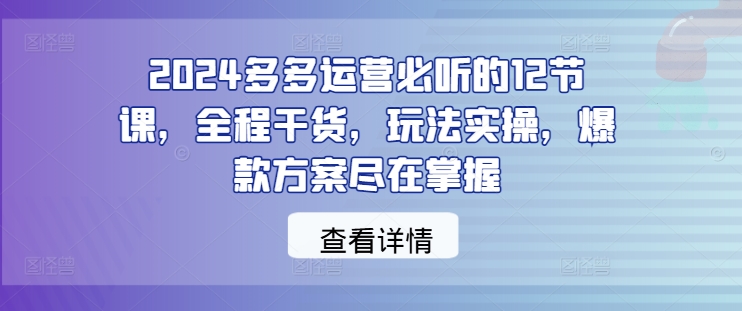 2024多多运营必听的12节课，全程干货，玩法实操，爆款方案尽在掌握-康仁安网创