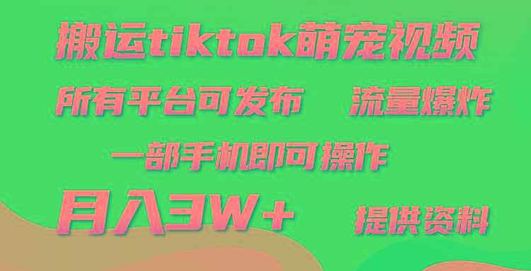 (9618期)搬运Tiktok萌宠类视频,一部手机即可。所有短视频平台均可操作,月入3W+-康仁安网创