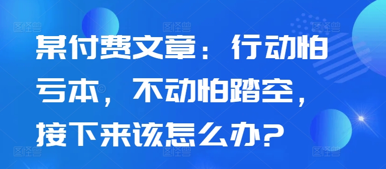 某付费文章：行动怕亏本，不动怕踏空，接下来该怎么办?-康仁安网创