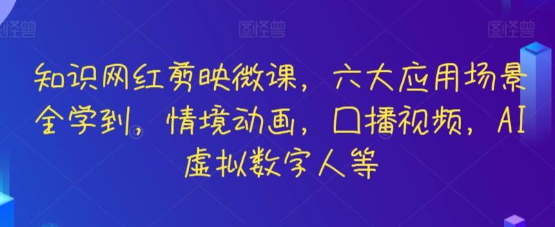 知识网红剪映微课,六大应用场景全学到,情境动画,囗播视频,AI虚拟数字人等-康仁安网创