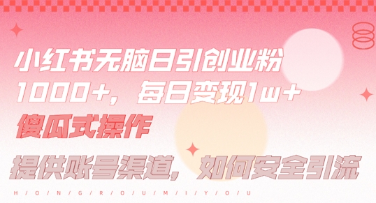 小红书无脑每日引流创业粉500+，小白每天只花半小时，躺赚长尾收益【揭秘】-康仁安网创