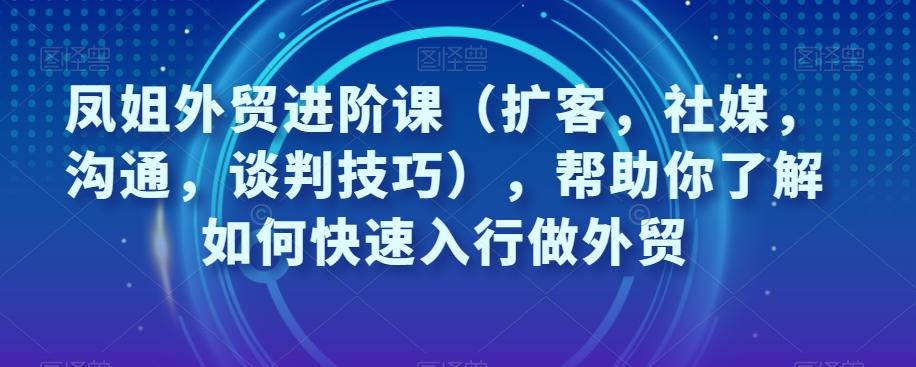 凤姐外贸进阶课(扩客,社媒,沟通,谈判技巧),帮助你了解如何快速入行做外贸-康仁安网创