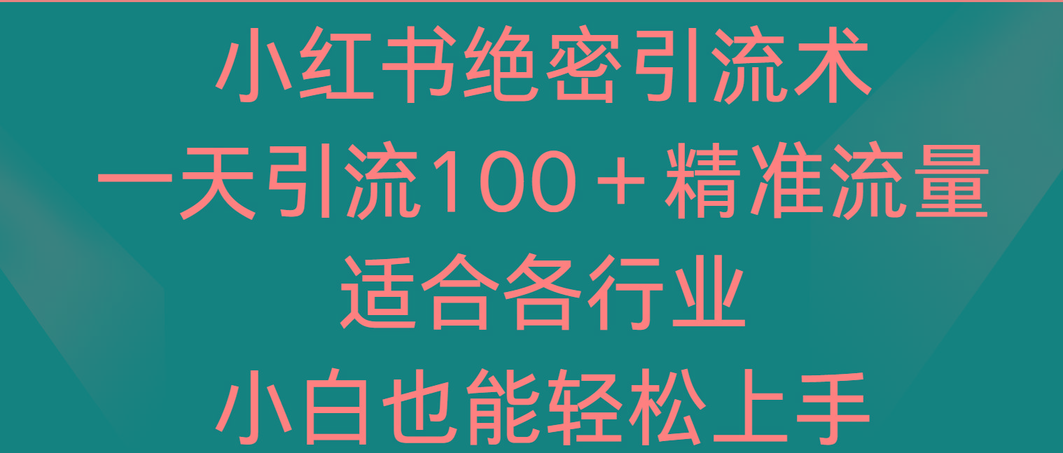 小红书绝密引流术，一天引流100＋精准流量，适合各个行业，小白也能轻松上手-康仁安网创