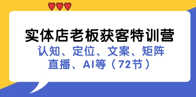 实体店老板获客特训营：认知、定位、文案、矩阵、直播、AI等(72节-康仁安网创