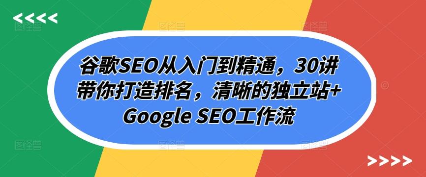 谷歌SEO从入门到精通,30讲带你打造排名,清晰的独立站+Google SEO工作流-康仁安网创