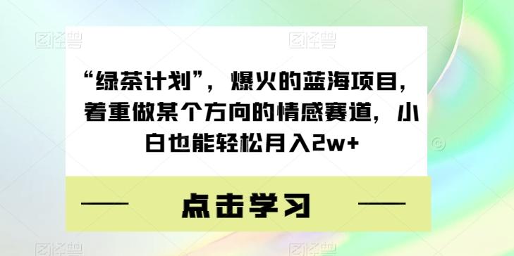 “绿茶计划”,爆火的蓝海项目,着重做某个方向的情感赛道,小白也能轻松月入2w+【揭秘】-康仁安网创