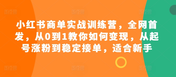 小红书商单实战训练营，全网首发，从0到1教你如何变现，从起号涨粉到稳定接单，适合新手-康仁安网创