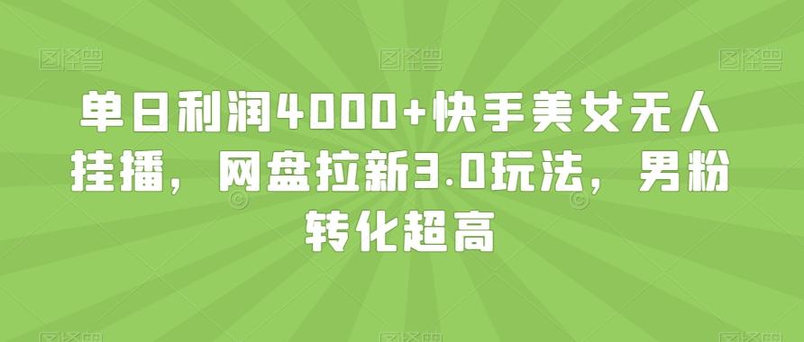 单日利润4000+快手美女无人挂播，网盘拉新3.0玩法，男粉转化超高【揭秘】-康仁安网创