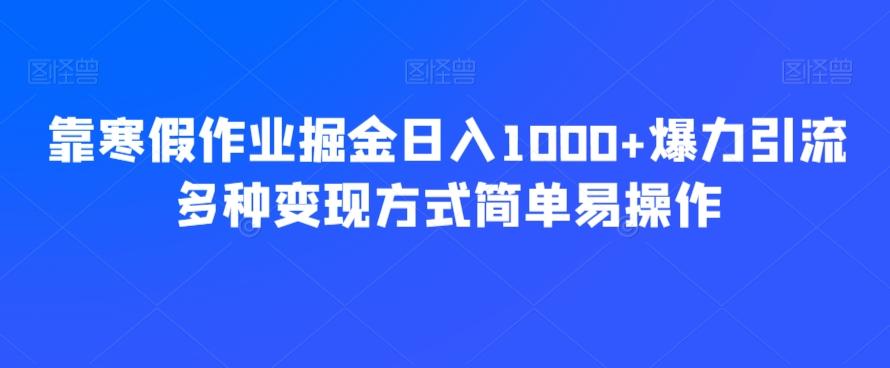 靠寒假作业掘金日入1000+爆力引流多种变现方式简单易操作-康仁安网创