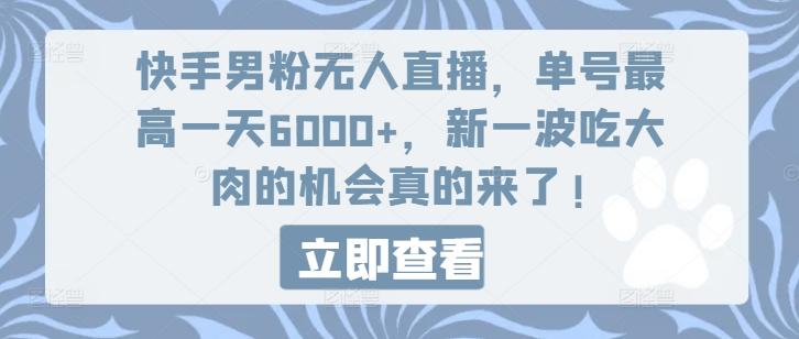 快手男粉无人直播,单号最高一天6000+,新一波吃大肉的机会真的来了-康仁安网创