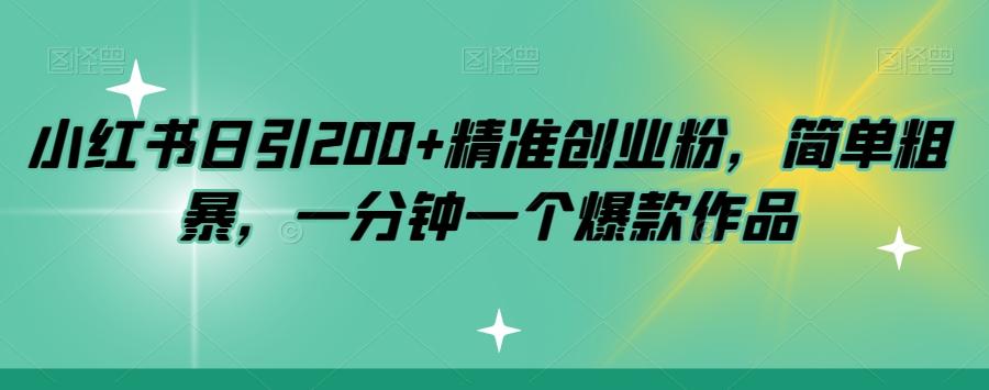 小红书日引200+精准创业粉,简单粗暴,一分钟一个爆款作品【揭秘】-康仁安网创