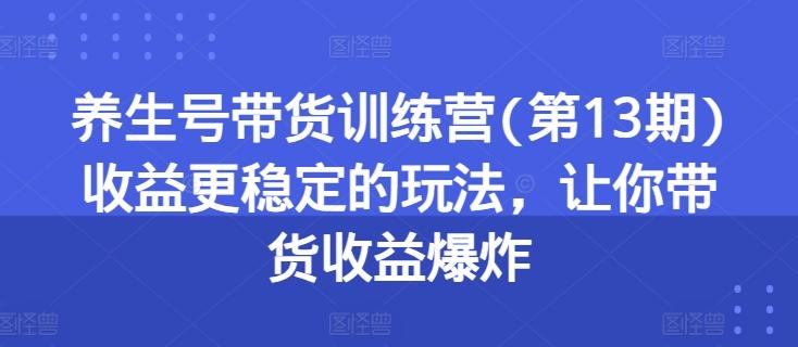 养生号带货训练营(第13期)收益更稳定的玩法,让你带货收益爆炸-康仁安网创