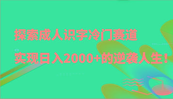 探索成人识字冷门赛道，实现日入2000+的逆袭人生！-康仁安网创