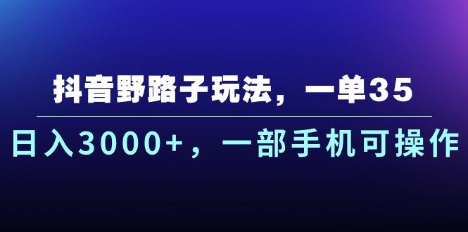 抖音野路子玩法，一单35.日入3000+，一部手机可操作-康仁安网创