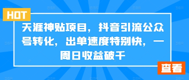 天涯神贴项目,抖音引流公众号转化,出单速度特别快,一周日收益破千-康仁安网创