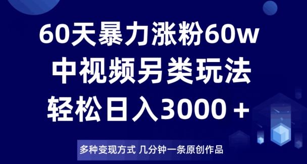 60天暴力涨粉60W，中视频另类玩法，日入3000＋，几分钟一条原创作品多种变现方式-康仁安网创